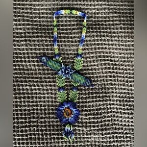 Handcrafted Blue and Green Beaded Necklace and Bracelet Set